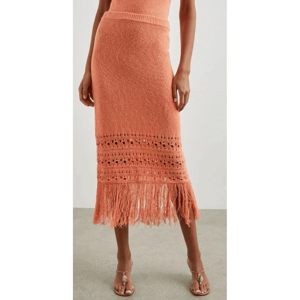 Rails Skirt L Orange Midi Crochet Fringe Knit Kaja Vacation Resort Indie Boho